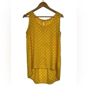 Pleione Yellow White Polka Dot Tank Top Women’s Small High Low Hem Preppy Retro